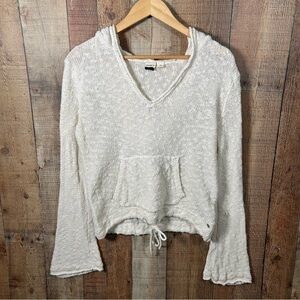 Roxy Knit Hooded Size Medium Crop Sweater Boho Beach Lightweight Pullover Pocket